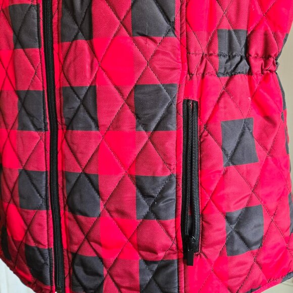 Relativity Women's Lightweight Quilted Vest Size XL Red Black Plaid Zip Front - Picture 4 of 10